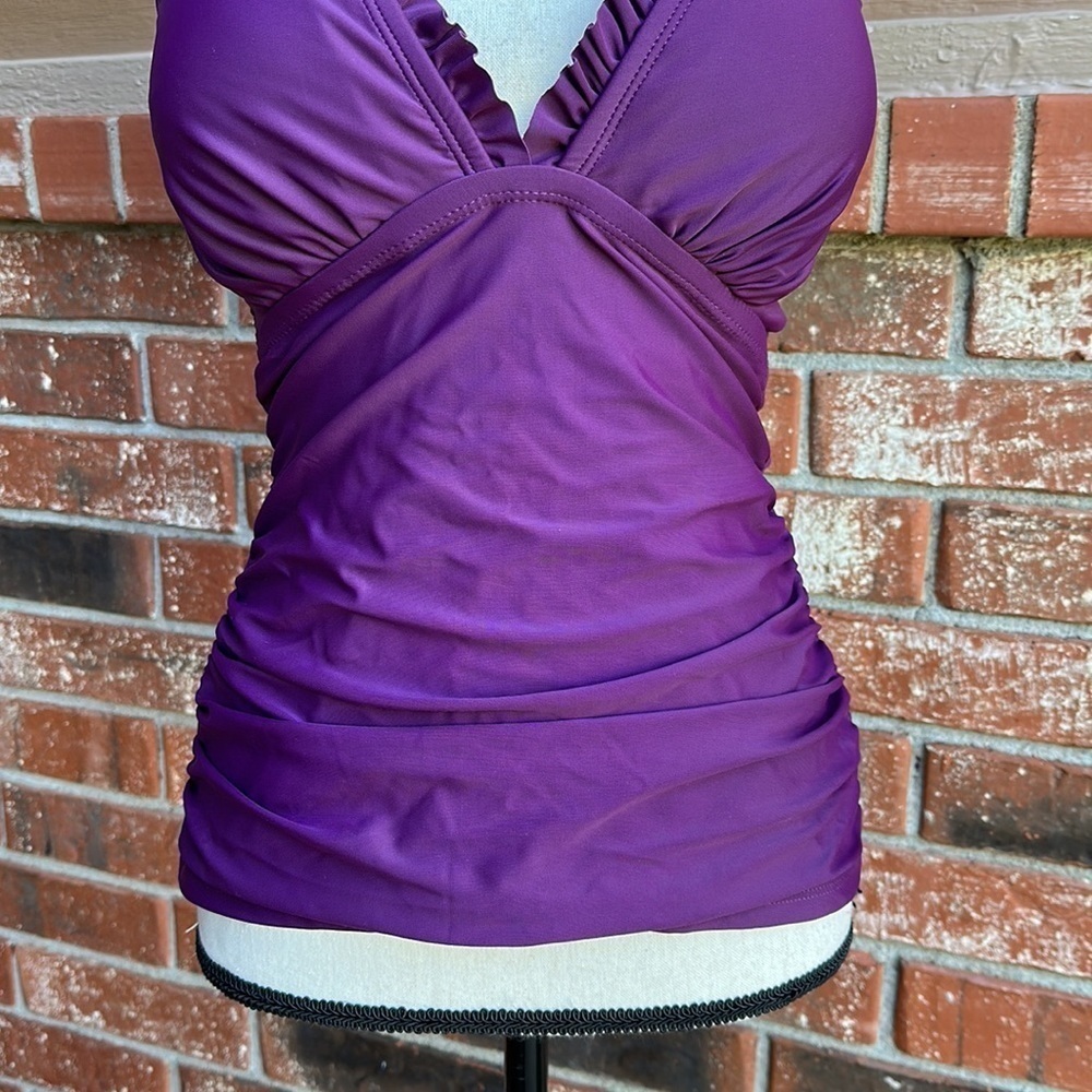 Women's Purple Tummy Control Halter Tankini Swim Top Size Small - Picture 3 of 6